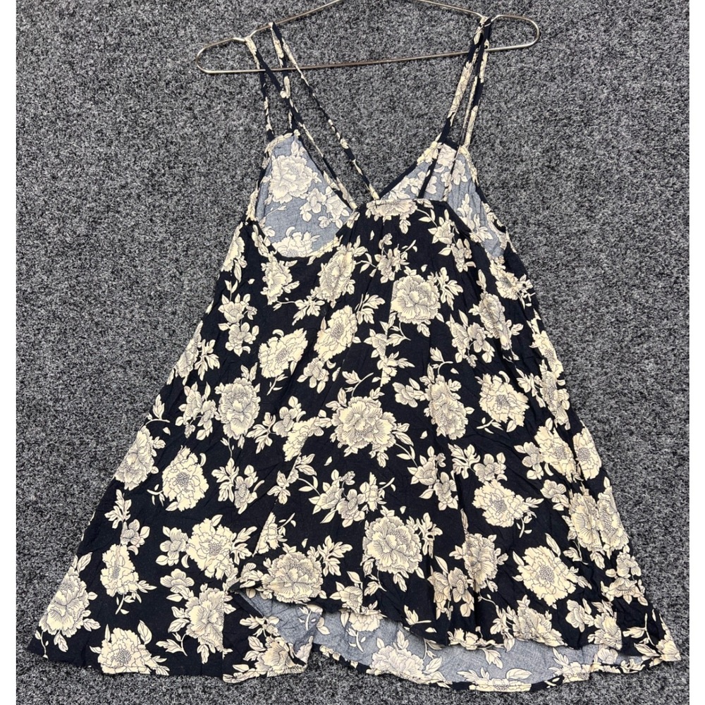 Brandy Melville Dress OS Black Floral Strappy Mini Rayon Boho Summer Coquette - Picture 5 of 6